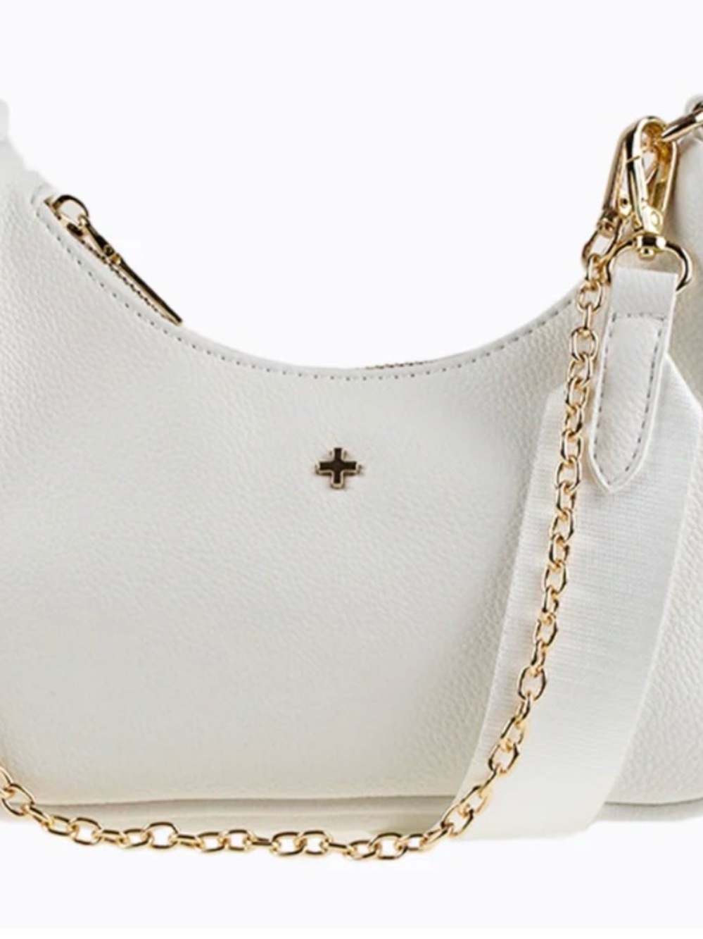 Peta + Jain White Pebbled Leather Shoulder Bag with Chain Strap